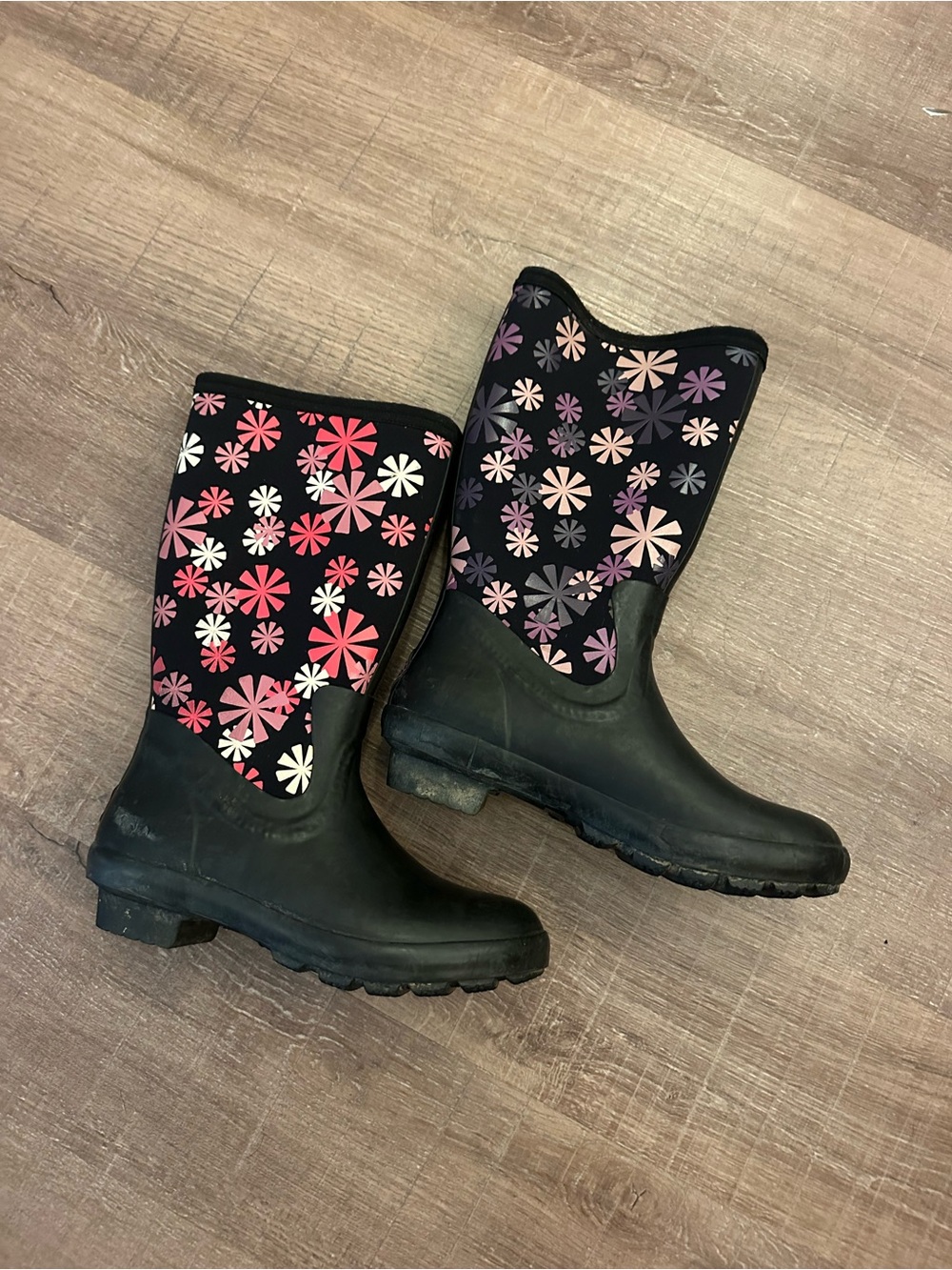 Women’s Black Muck Boots with Pink and Purple Floral Print 7